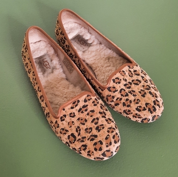Ugg Leopard Print Alloway Suede Loafer Flats 6 - Picture 2 of 7